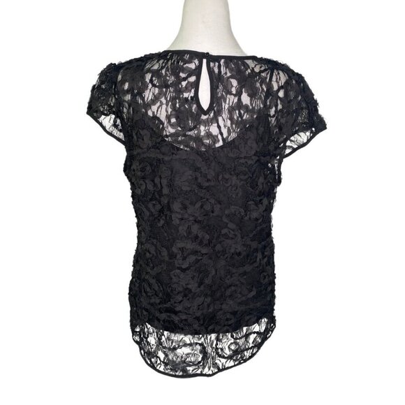 ECI New York Ruffled Black Lace Cap Sleeve Top with Built-In Camisole XL #248 - Picture 3 of 10